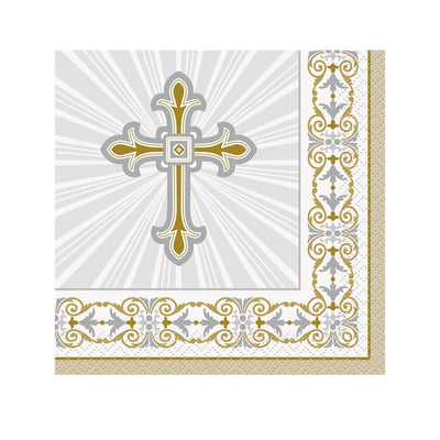 Radiant Cross Gold and Silver Beverage Napkins 16ct - Premium Party Distribution