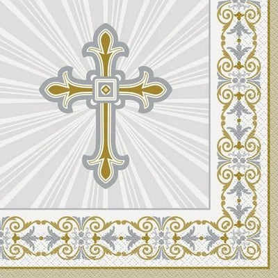 Radiant Cross Silver & Gold Lunch Napkins 16ct - Premium Party Distribution