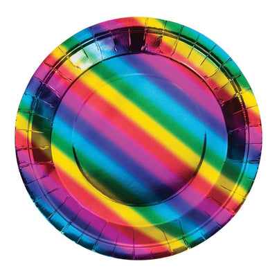 Rainbow Foil 9" Paper Plates 8ct - Premium Party Distribution
