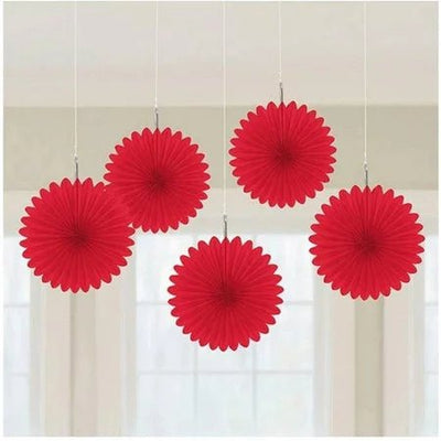 Red Mini Hanging Fans 5ct - Premium Party Distribution