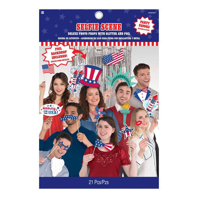 Selfie Scene Photo Prop Kit - Patriotic (12ct) - Premium Party Distribution