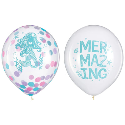 Shimmering Mermaid Latex Confetti Balloons 6ct - Amscan - Premium Party Distribution