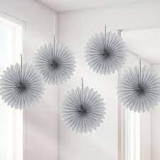 Silver Mini Hanging Fans 5ct - Premium Party Distribution