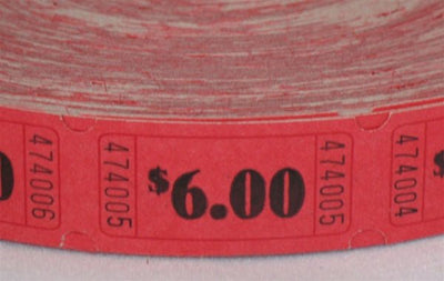 Single Raffle Tickets - $6.00 (2000/roll) - Premium Party Distribution
