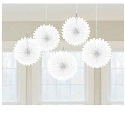 White Mini Hanging Fans 5ct - Premium Party Distribution