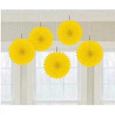 yellow Mini Hanging Fans 5ct - Premium Party Distribution